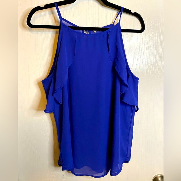 Tops - Blue Ruffle Going Out Top